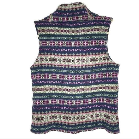 Chaps Denim Fair Isle Multi-Color Kinit Pattern Button Front Sweater Vest Medium - Picture 2 of 6